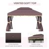 Outsunny 10' X 13' Patio Gazebo Aluminum Mesh Netting 2 Tier Polyester Roof Coffee - Image 4