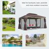 Outsunny 10' X 13' Patio Gazebo Aluminum Mesh Netting 2 Tier Polyester Roof Coffee - Image 3