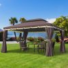 Outsunny 10' X 13' Patio Gazebo Aluminum Mesh Netting 2 Tier Polyester Roof Coffee - Image 2
