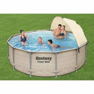 Bestway Power Steel 13' x 42" Above Ground Outdoor Swimming Pool Set with Canopy - Image 7