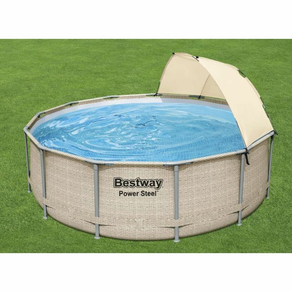 Bestway Power Steel 13' x 42" Above Ground Outdoor Swimming Pool Set with Canopy - Image 2