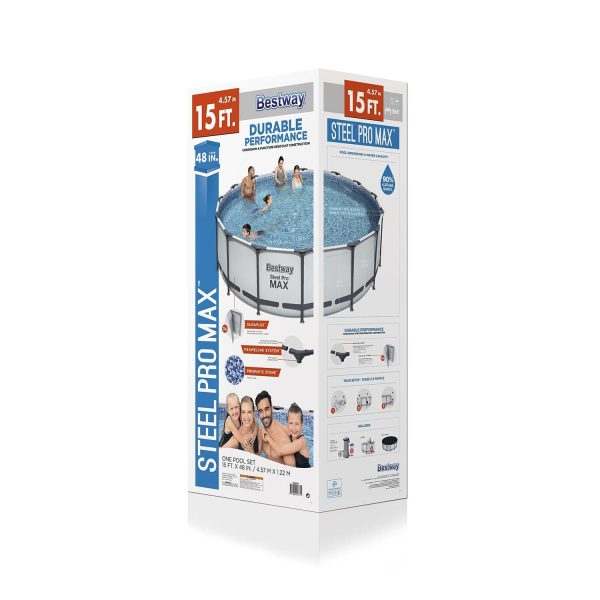 Bestway Steel Pro MAX 15'x48" Round Above Ground Swimming Pool with Pump & Cover - Image 2
