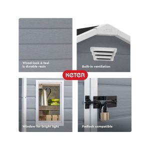Keter Storage Shed 4 x 6 Tools Bike Accessories Resin Outdoor Patio - Image 3