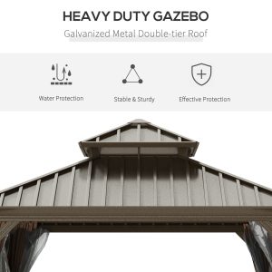 12' x 12' Patio Gazebo, Mesh Curtains, Double Vented Steel Roof, Aluminum Coffee - Image 5