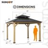 Sunjoy Outdoor Patio Black 2-Tier Wooden Frame Backyard Hardtop Gazebo with Ceiling Hook - Image 3