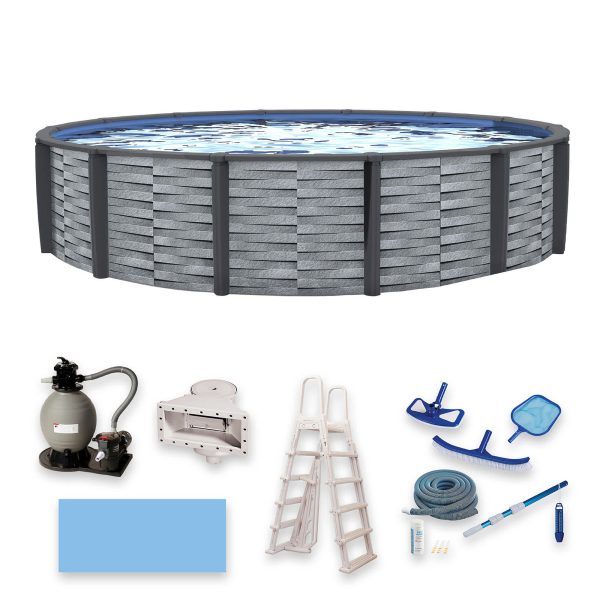 Blue Wave Affinity 24-ft Round 52-in Deep 7-in Top Rail Resin Swimming Pool Package - Image 10