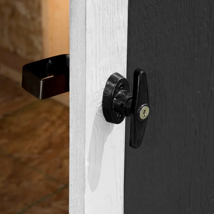 windemere premium T-door handle attached to shed wooden door