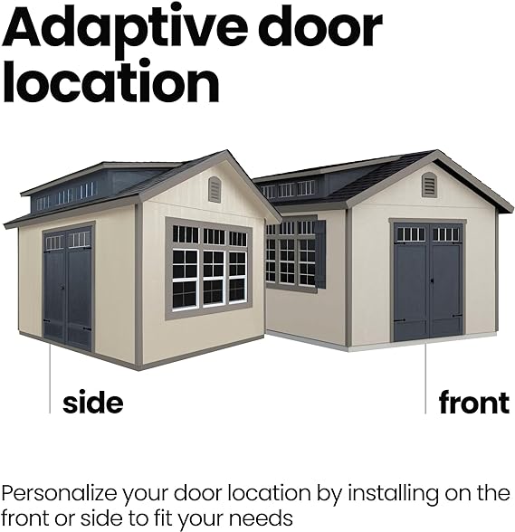 two windemere storage shed showing adaptive door location that can be personalize door location by installing on the front or side