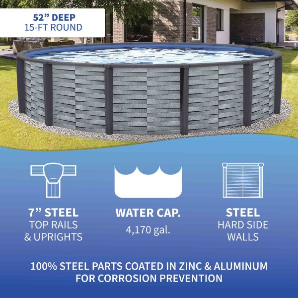 Blue Wave Affinity 24-ft Round 52-in Deep 7-in Top Rail Resin Swimming Pool Package - Image 16