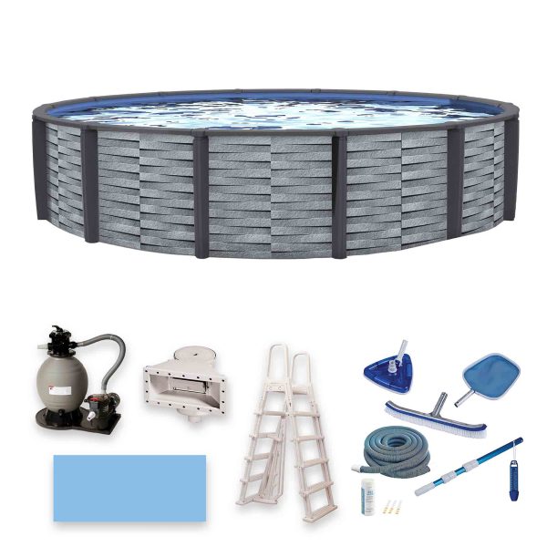 Blue Wave Affinity 24-ft Round 52-in Deep 7-in Top Rail Resin Swimming Pool Package - Image 12