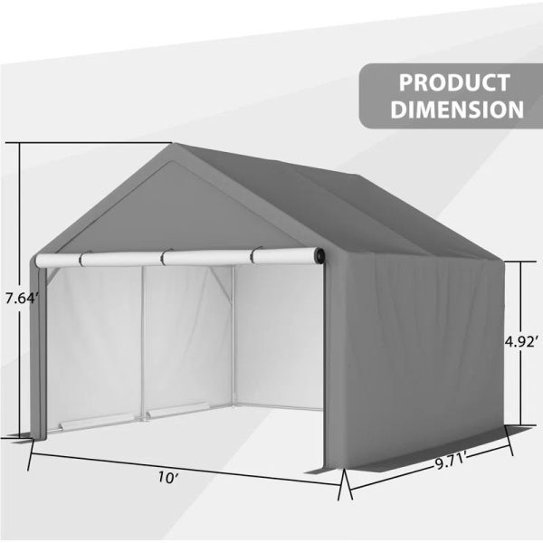 10 Ft. W X 10 Ft. D Portable Storage Shed Bike Shed Motorcycle Garage - Image 3