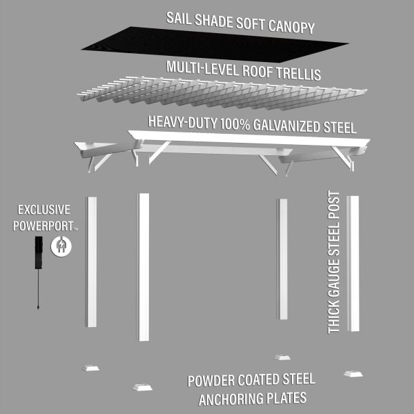 14×10 Hawthorne Traditional Steel Pergola With Sail Shade Soft Canopy - Image 16