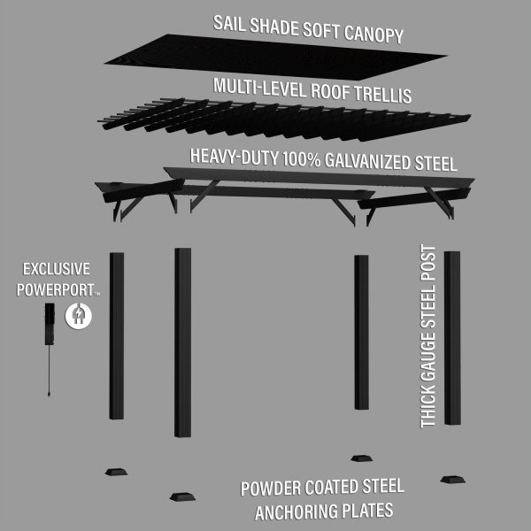 14×10 Stratford Traditional Steel Pergola With Sail Shade Soft Canopy - Image 16