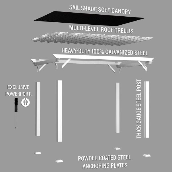14×12 Hawthorne Traditional Steel Pergola With Sail Shade Soft Canopy - Image 16