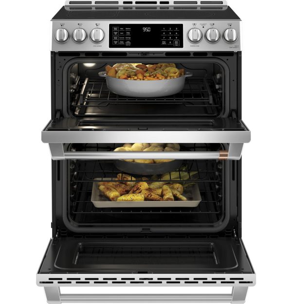 Cafe 30" Slide-In Front Control Induction Double Oven Range - Stainless Steel with Brushed Stainless Steel Handles and Knobs - Image 3