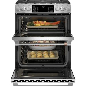 Cafe 30" Slide-In Gas Range with Double Oven and Front Controls - Stainless Steel with Brushed Stainless Steel Handles and Knobs - Image 3