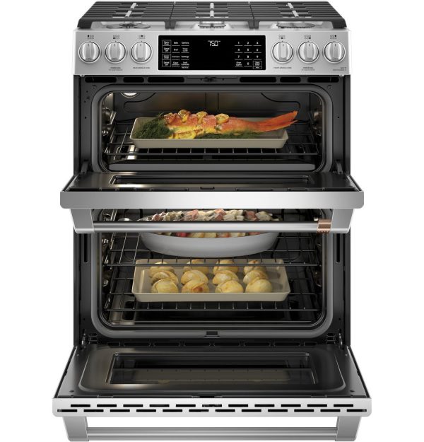 Cafe 30" Slide-In Gas Range with Double Oven and Front Controls - Stainless Steel with Brushed Stainless Steel Handles and Knobs - Image 3