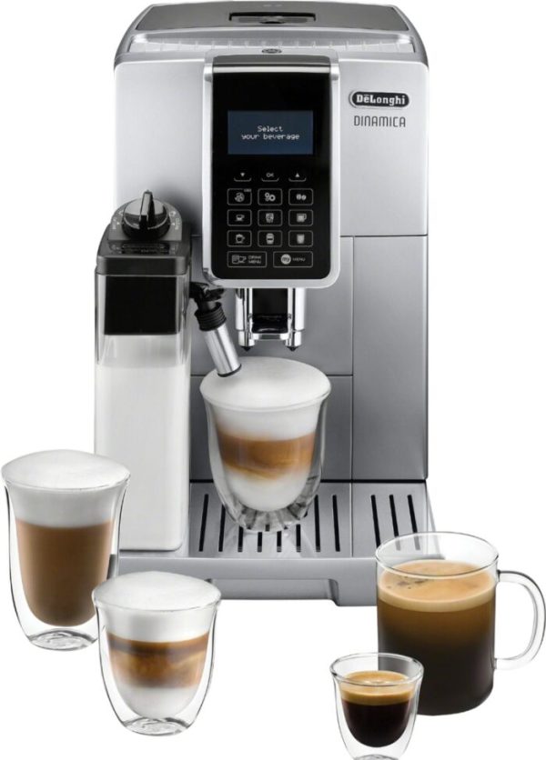 De’Longhi – Dinamica Espresso Machine with 15 bars of pressure and LatteCrema Fully Automatic Milk Frother – Silver –