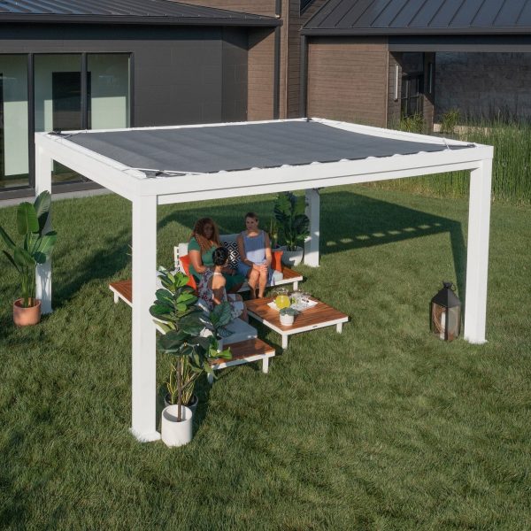 14×10 Windham Modern Steel Pergola With Sail Shade Soft Canopy - Image 15
