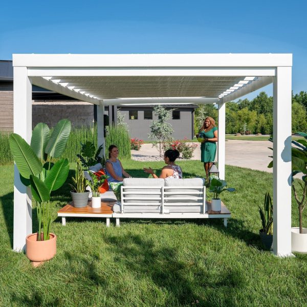 14×10 Windham Modern Steel Pergola With Sail Shade Soft Canopy - Image 11