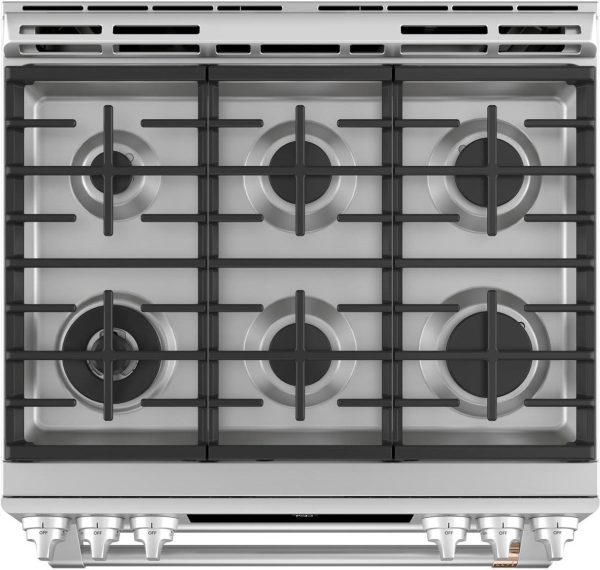 Cafe 30" Slide-In Gas Range with Double Oven and Front Controls - Stainless Steel with Brushed Stainless Steel Handles and Knobs - Image 4