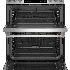 Cafe 30" Slide-In Front Control Induction Double Oven Range - Stainless Steel with Brushed Stainless Steel Handles and Knobs - Image 2
