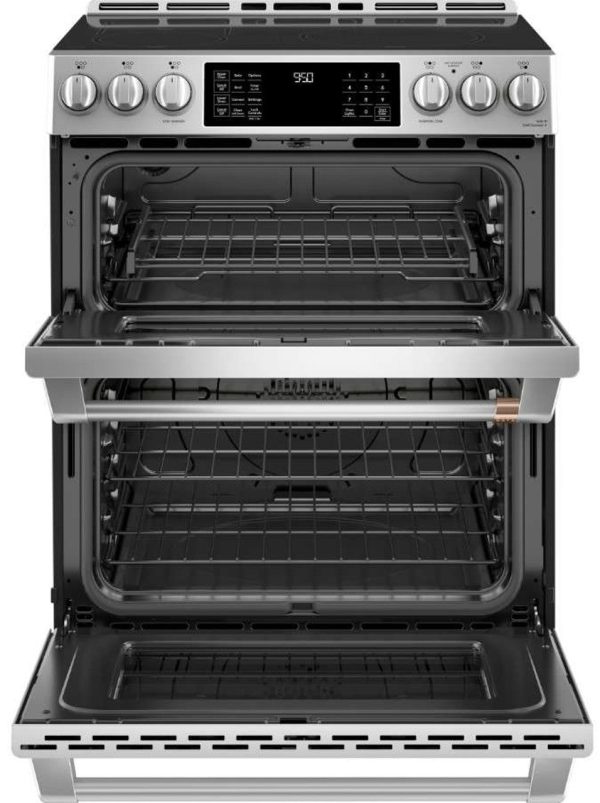 Cafe 30" Slide-In Front Control Induction Double Oven Range - Stainless Steel with Brushed Stainless Steel Handles and Knobs - Image 2