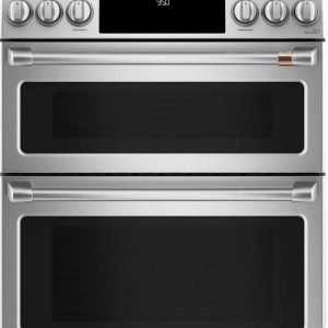 Cafe 30" Slide-In Front Control Induction Double Oven Range - Stainless Steel with Brushed Stainless Steel Handles and Knobs