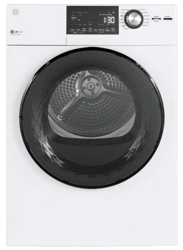 GE 24" 4.3 cu. ft. Electric Dryer with HE Sensor Dry and Stainless Steel Drum - White